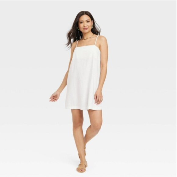 A New Day Plus 2X Soft White Lined Summer Sun Dress Linen Blend NWT - Picture 1 of 9